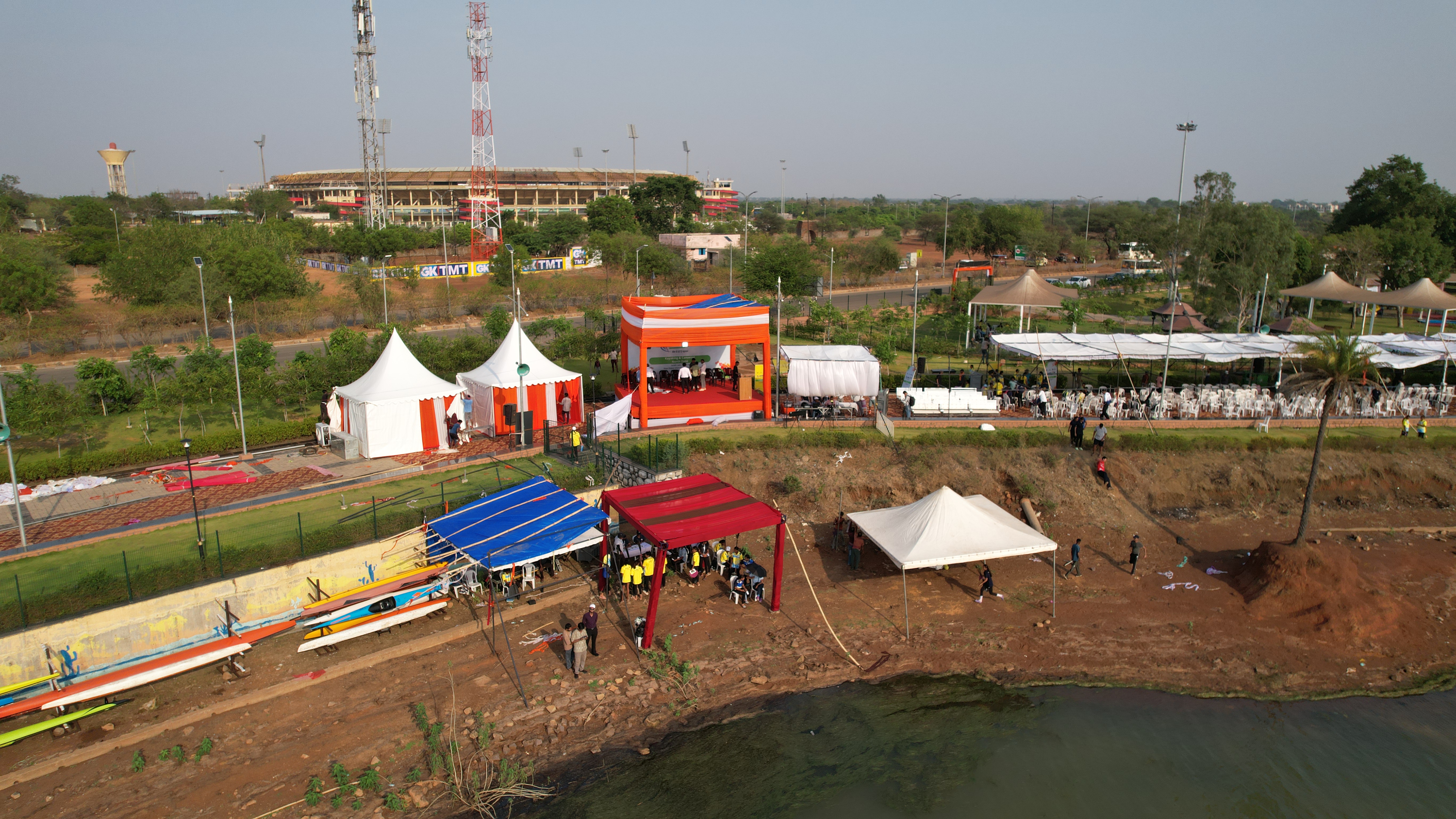 Canoeing athletes preparing for competition